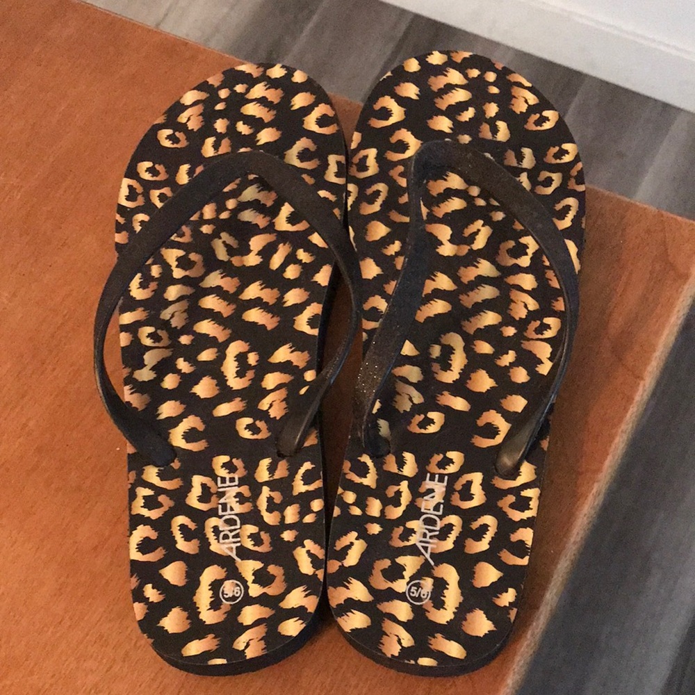 Leopard Print Black & Gold Women's Flip Flop Sandals